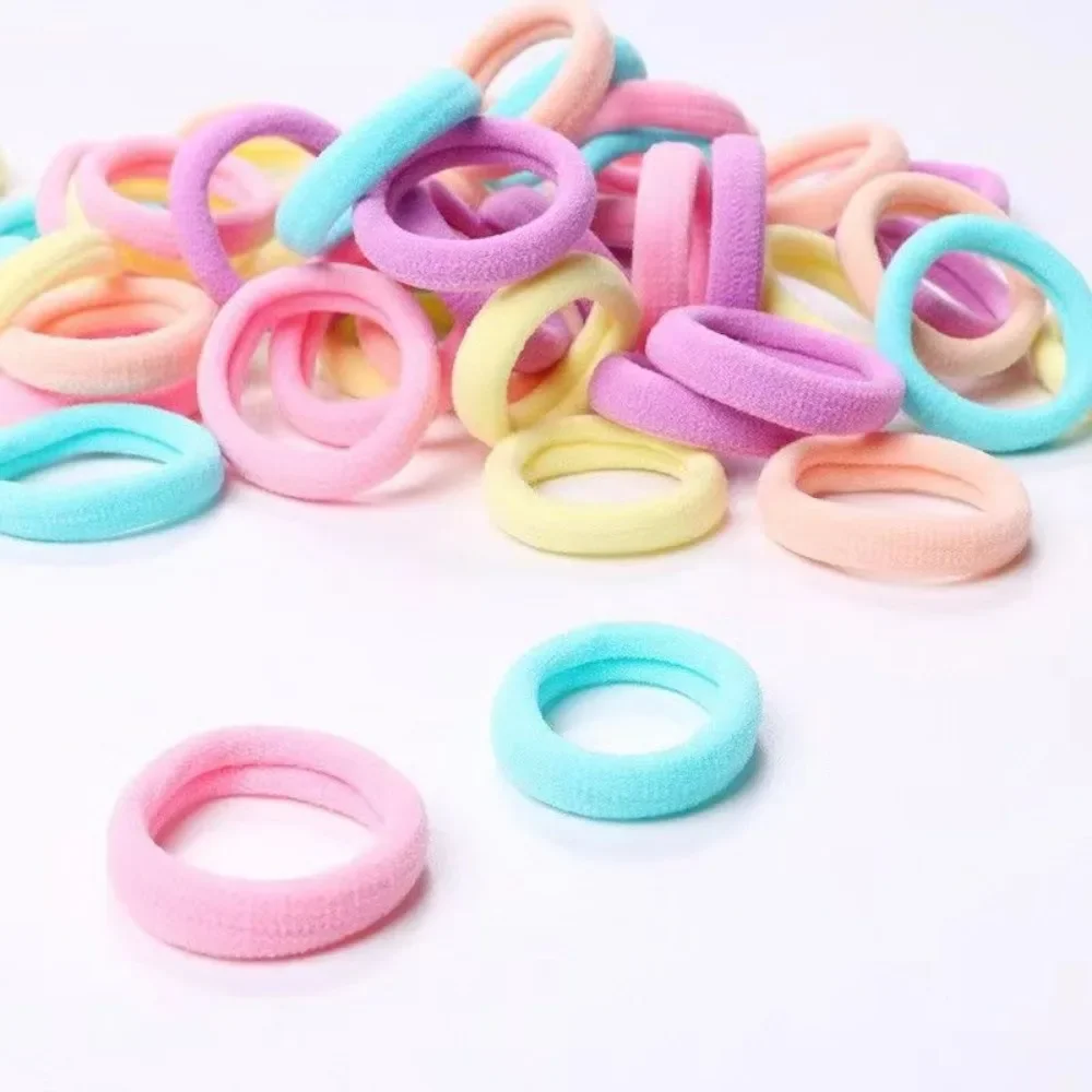 100 PCs Thumb Hair Ring Seamless Towel Ring Not Hurt Hair High Elasticity Rubber Band Cute Leather Band Girls Basic Headband