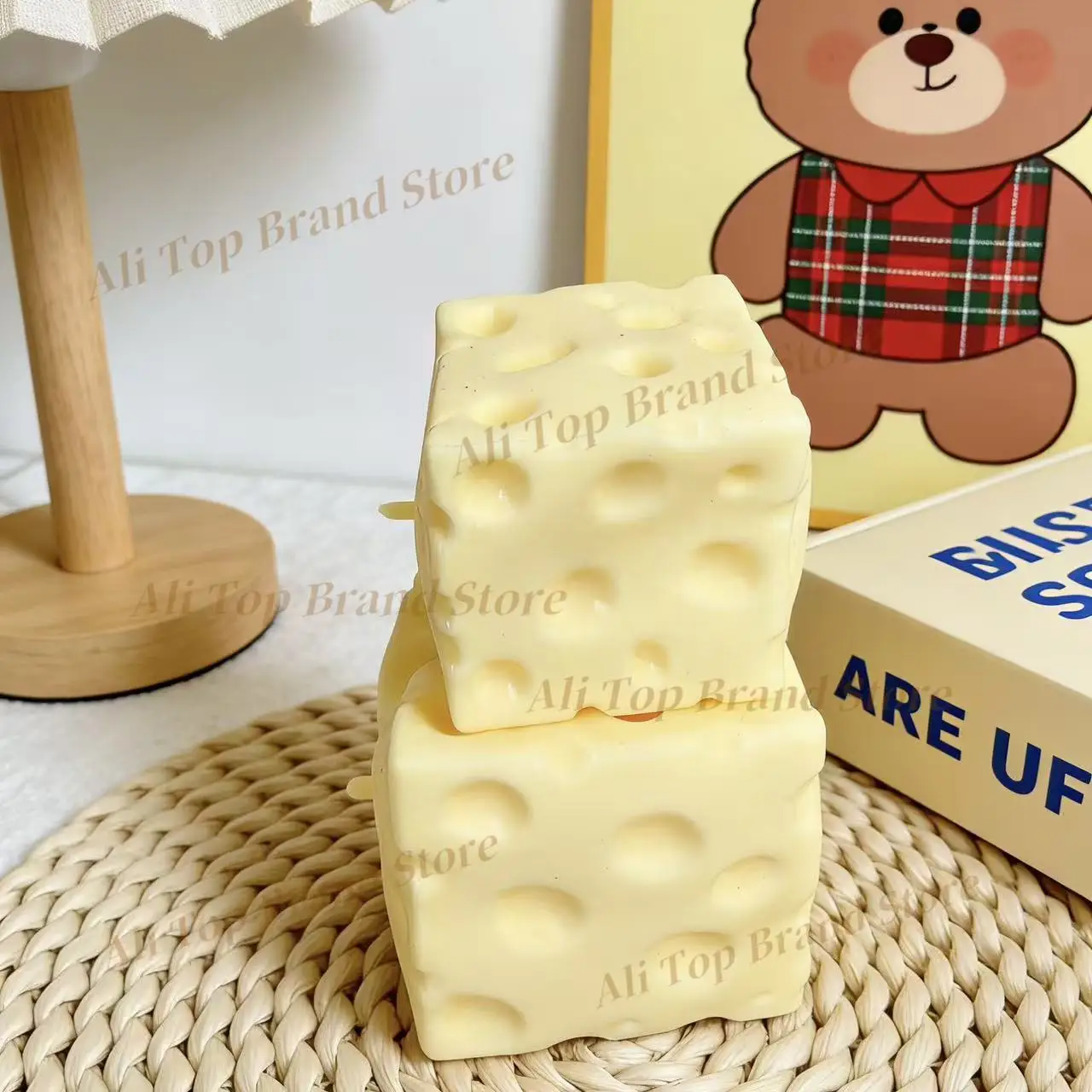 Giant Cheese Cube Squeezing Ball 7cm Ultra-thin Cheese Flour Ball Plastic Kneading Music TPR