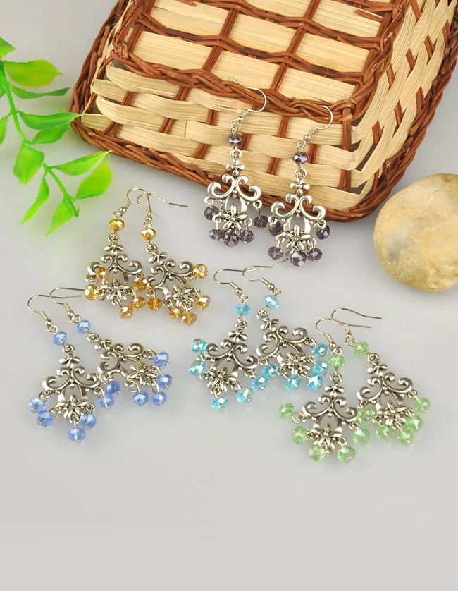 

Kissitty 20 Pairs Fashion Tibetan Style Chandelier Earrings For Women Glass Beads Iron Chains Earring Hooks Jewelry Findings