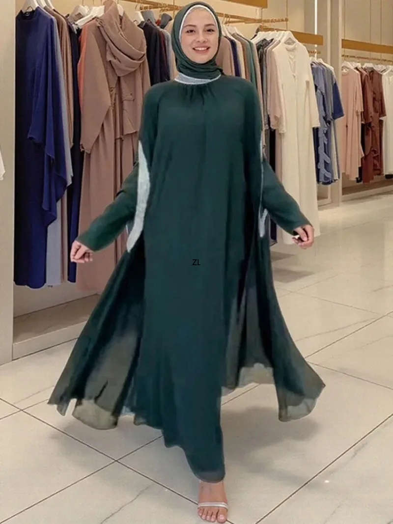 

Cross border women's clothing Middle Eastern Muslim chiffon bead evening dress African plus size dress 0022
