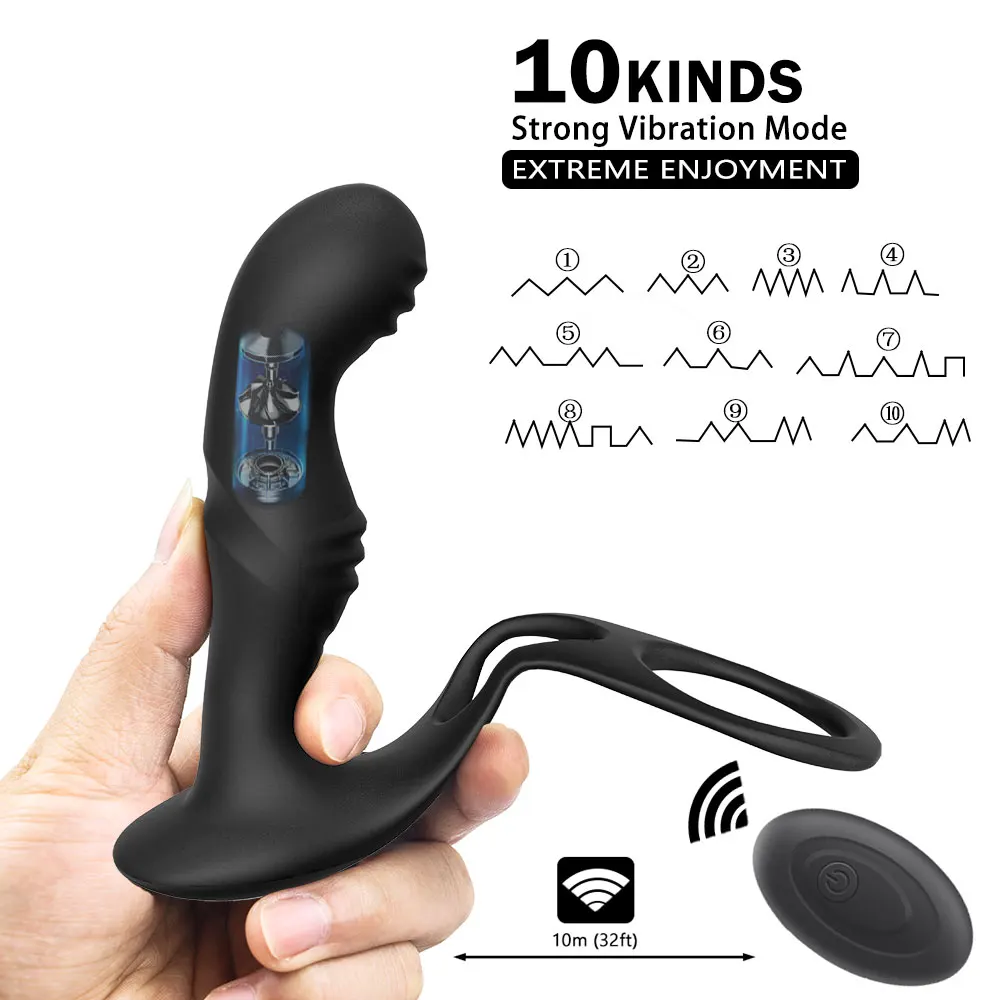 Male Prostate Massage Remote Anal Vibrator 10 Speeds Delay Ejaculation Ring Testis Stimulate Anus Plug Butt Adult Sex Toys 18+