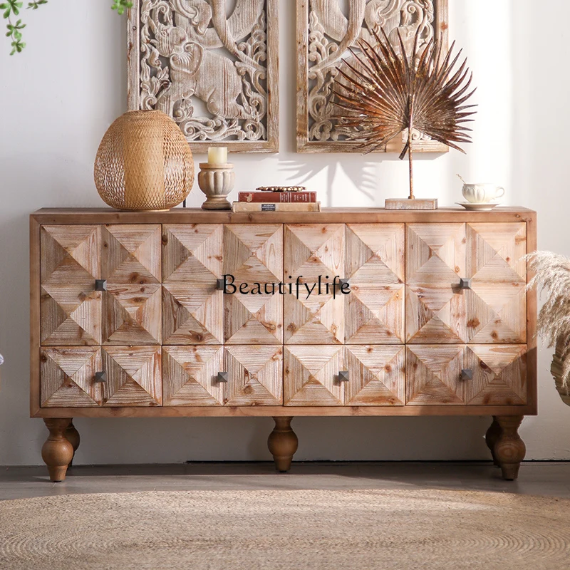 

American retro dining side cabinet, living room is carved against the wall for decorative storage, solid wood entrance cabinet