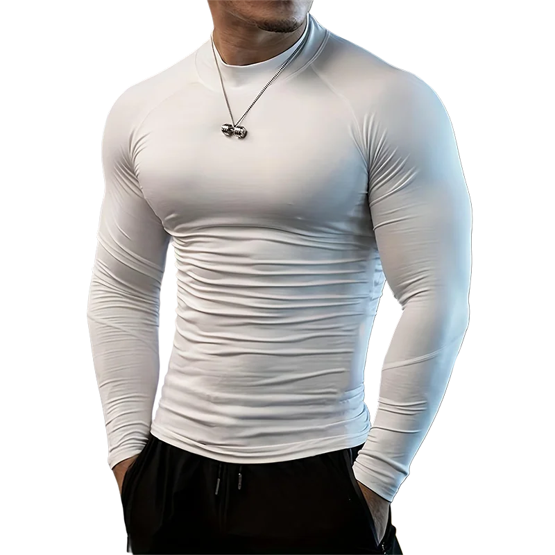 

Мужские футболки с длинным рукавом, быстросохнущие, осенние, однотонные, облегающие, влагоотводящие, эластичные, для спортзала, бодибилдинга, фитнеса, с высоким воротом