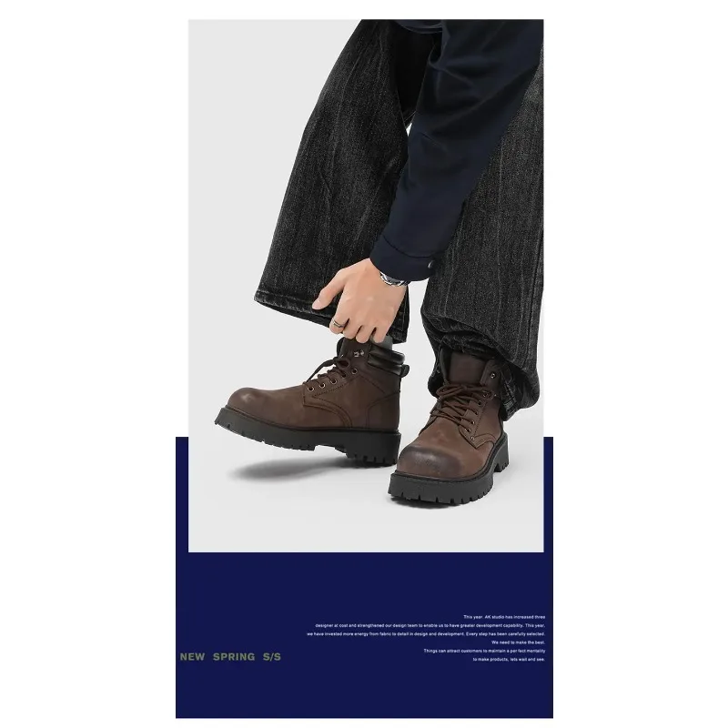 マデンメン ヴィンテージ スプリットスエード フリース裏地付きブーツ ブラウン ハイカット ワークブーツ レースアップ デザート アンクル ラギッドソールブーツ アウトドアシューズ