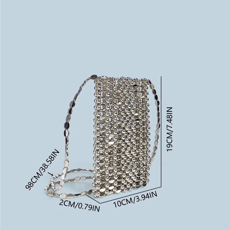 Gorąco sprzedający się nowy produkt: Ręcznie robiony srebrny płaski portfel mobilny z łańcuszkiem, mini torba na ramię typu crossbody — zdjęcie 6
