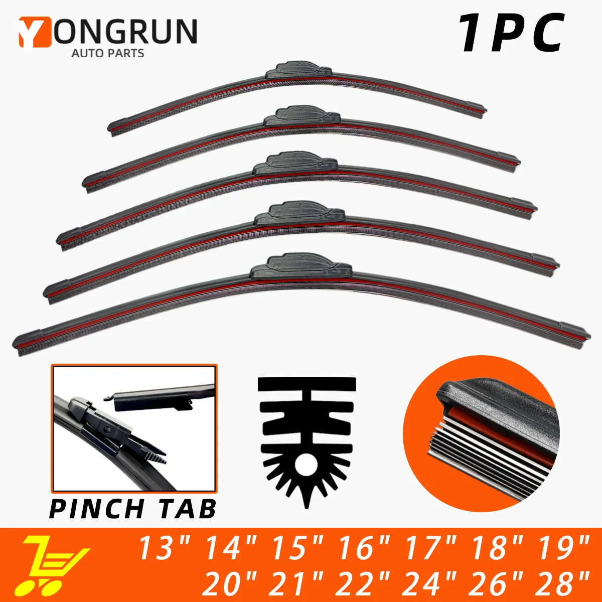 YONGRUN ممسحة السيارات 11 طبقة شريط مطاطي، مناسبة لموصلات علامة التبويب قرصة قطع غيار السيارات 14 "16" 17 "18" 19 "20" 21 "22" 24 "26" #1