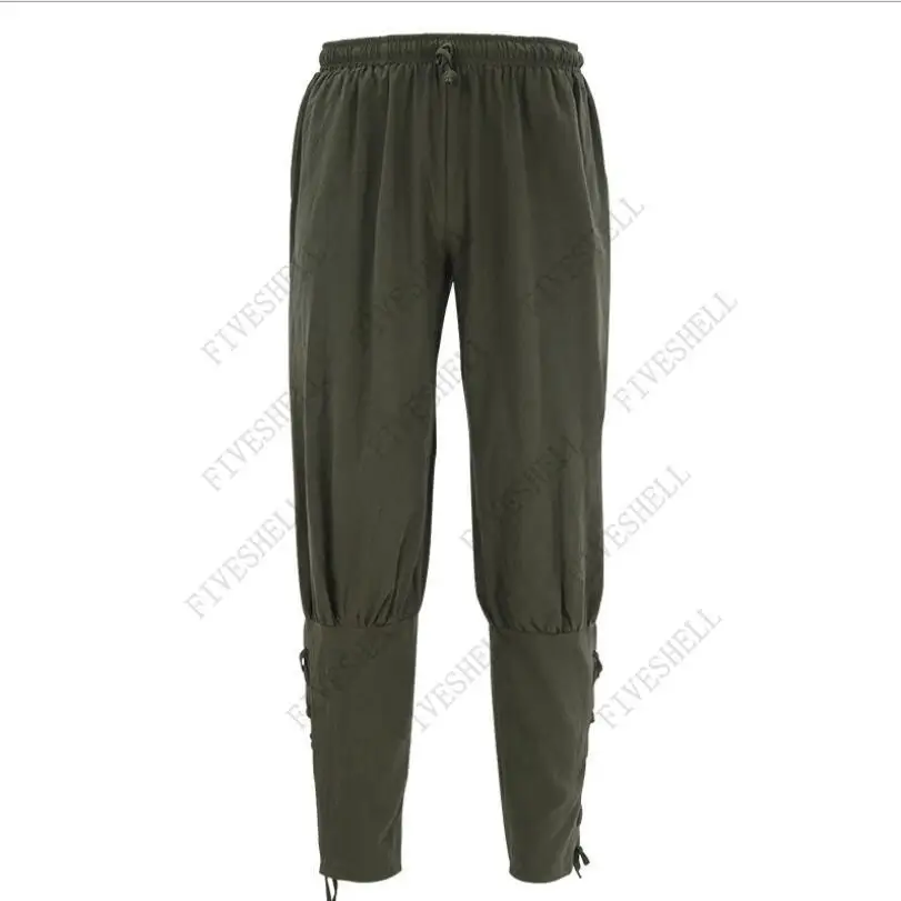 Medievale rinascimentale Larp Viking Pirate cavaliere Costume pantaloni di lino Vintage da uomo fasciatura alla caviglia Lounge pantaloni larghi contadino