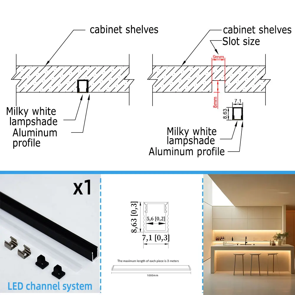 

8*9mm 1m Embedded Installation LED Aluminum Strip Light Perfect Lighting for Your Cabinets Wardrobes Wine Cabinets Bookcases