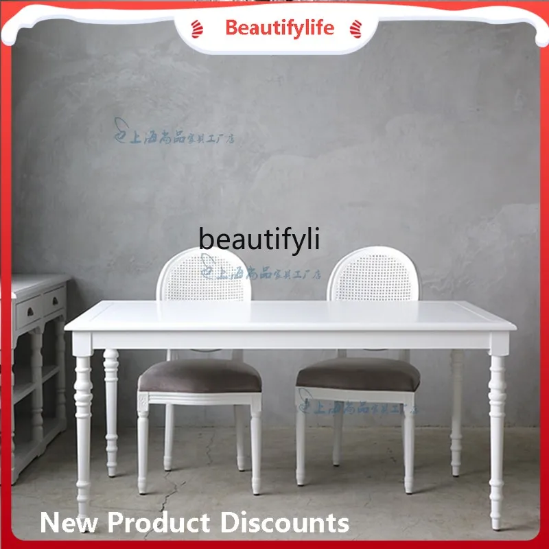 

A45 французский черный прямоугольный обеденный стол, бытовой обеденный стол для небольшой квартиры, сельский обеденный стол из цельного дерева