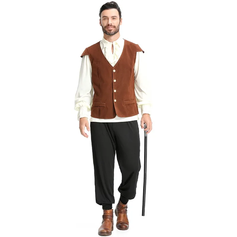 

Adult Medieval Renaissance Victorian Vampire Pirate Knight Cosplay Man Ruffled Pirate Knight Costume Shirt Pant Halloween Suit