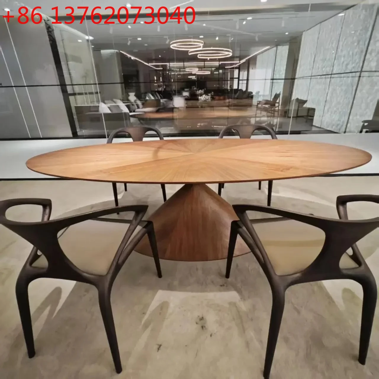 

Italian minimalist dining table and chair combination oval all-solid wood special-shaped villa high-end Italian designer