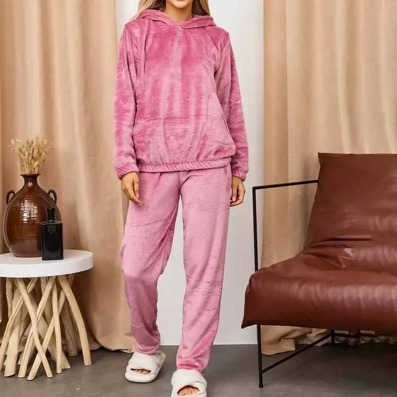 النساء رشاقته ملابس خاصة طويلة الأكمام الفانيلا 2 قطعة منامة دعوى ملابس المنزل الدافئة مقنعين أعلى بانت المتسكعون ملابس نوم الموضة