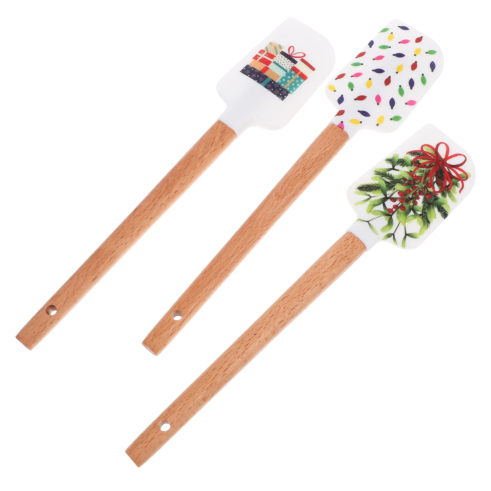 

3Pcs Wooden Handle Silicone Cake Spatulas Christmas Theme Baking Pastry Tools Cake Cream Scrapers Kitchen Small Spatula