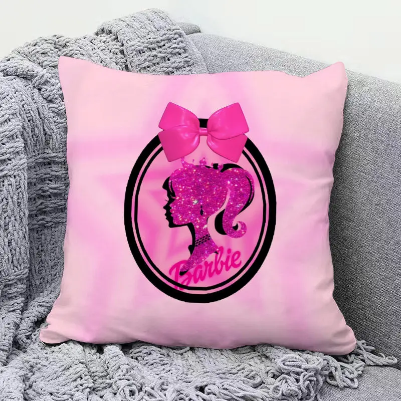 45X45Cm Pink Barbie Pillow Soft Square Ins Sofa Bedroom Pillow Nap Car Cushion Cartoon Kawaii Princess Soft Headrest Set Gifts