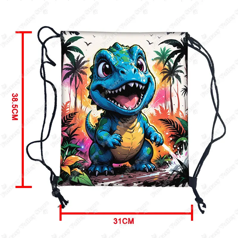 Cute Cartoon Dinosaur Print Drawstring Bag for Travel Cartoon Gym Sport Backpacks Teenager Bookbag Day Bag Shoes Holder Gift view 2