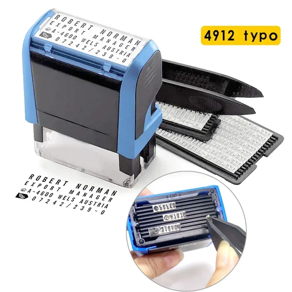 4912typo Self-Inking Rubber Stamp Kit 4 Lines Business Address Name Handicrafts Stamper Accessories DIY Personalized Customized