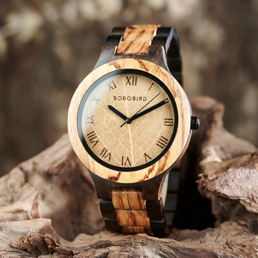 BOBO BIRD Engraved Watches | Men\'s Wathes | Wooden Watch | Leaf Dial Design | Gift Box Packed| Customized Drop Shipping