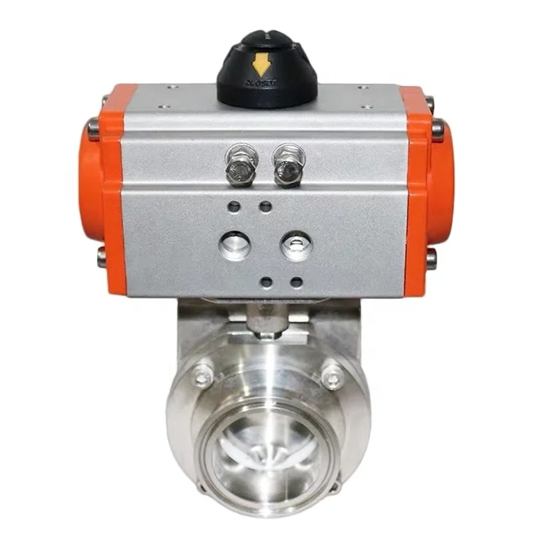 Actuator dn100 din pneumatic ferrule electric tri clamp stainless steel 304 sanitary butterfly valve