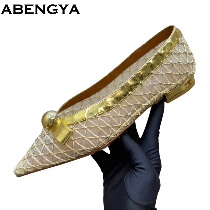 

Breathable Airmesh Ballet Flats Shoes Ladies Summer Point Toe Loafers Fashion Bowknot Sandals Women Flat Dress Shoes Women