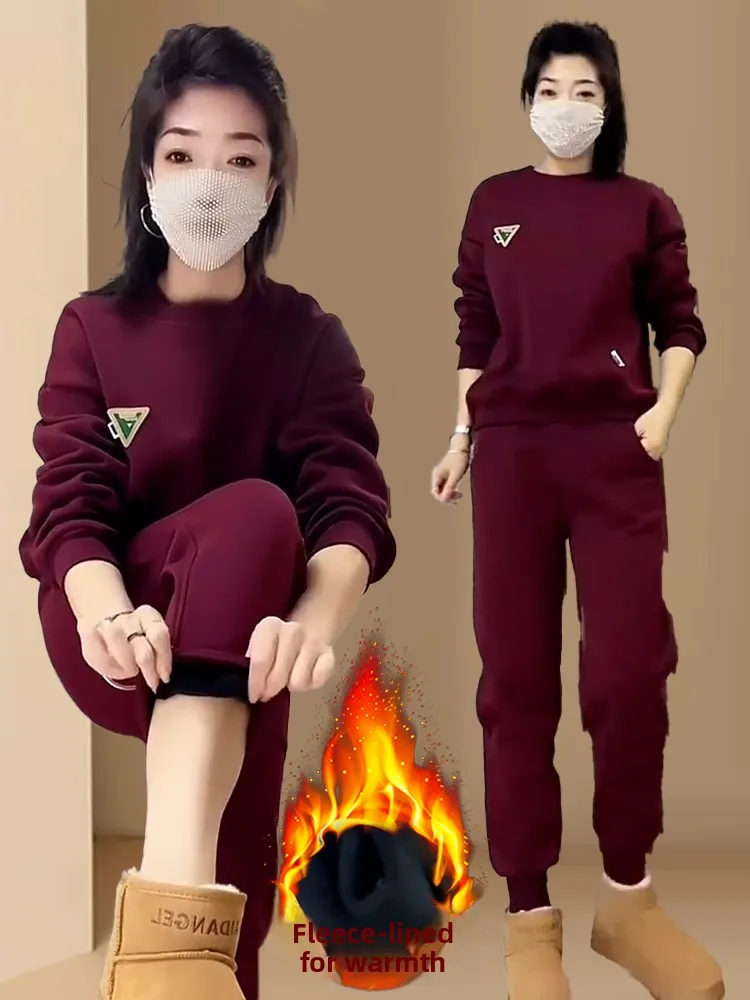 Dames Faionable Thiened Fce Hoodie Joggingbroek Set Casual Outfit 2026 Herfst Winter Nieuwe collectie Veelzijdig Comfortabel