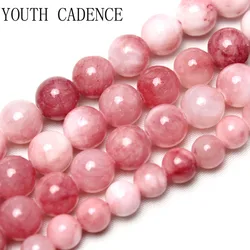 Natural Stone Pink White Persian Jades Round Loose Beads 6/8/10mm for Jewelry Making DIY Handcraft Bracelet Necklace 15'' Strand