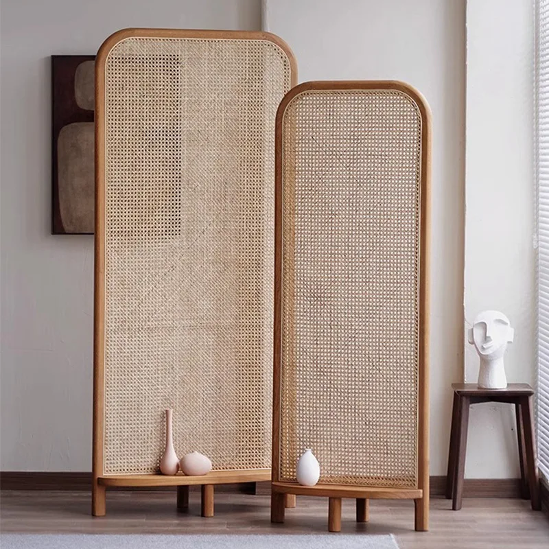 

New Chinese flower stand entry screen partition modern simple living room solid wood rattan screen shelf seat screen