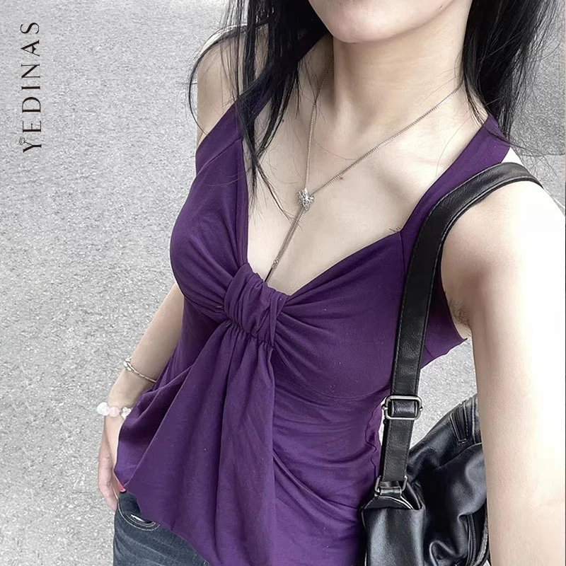Yedinas Lila Tanktops, ärmellose Sommer-Tops, koreanische Mode, jugendliche Damenkleidung aus den 2000er Jahren, Y2k, lässige Tanktops, schicke Tanktops und Camis