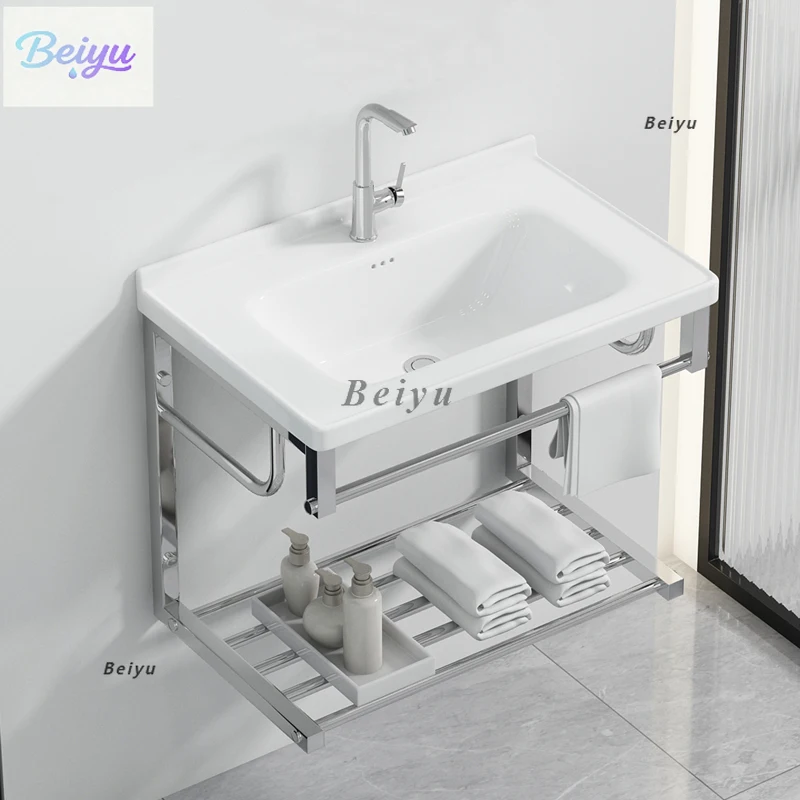 

Balcony wall-mounted wash basin, bathroom integrated ceramic wash basin, stainless steel bracket, wash basin waterproof deepenin