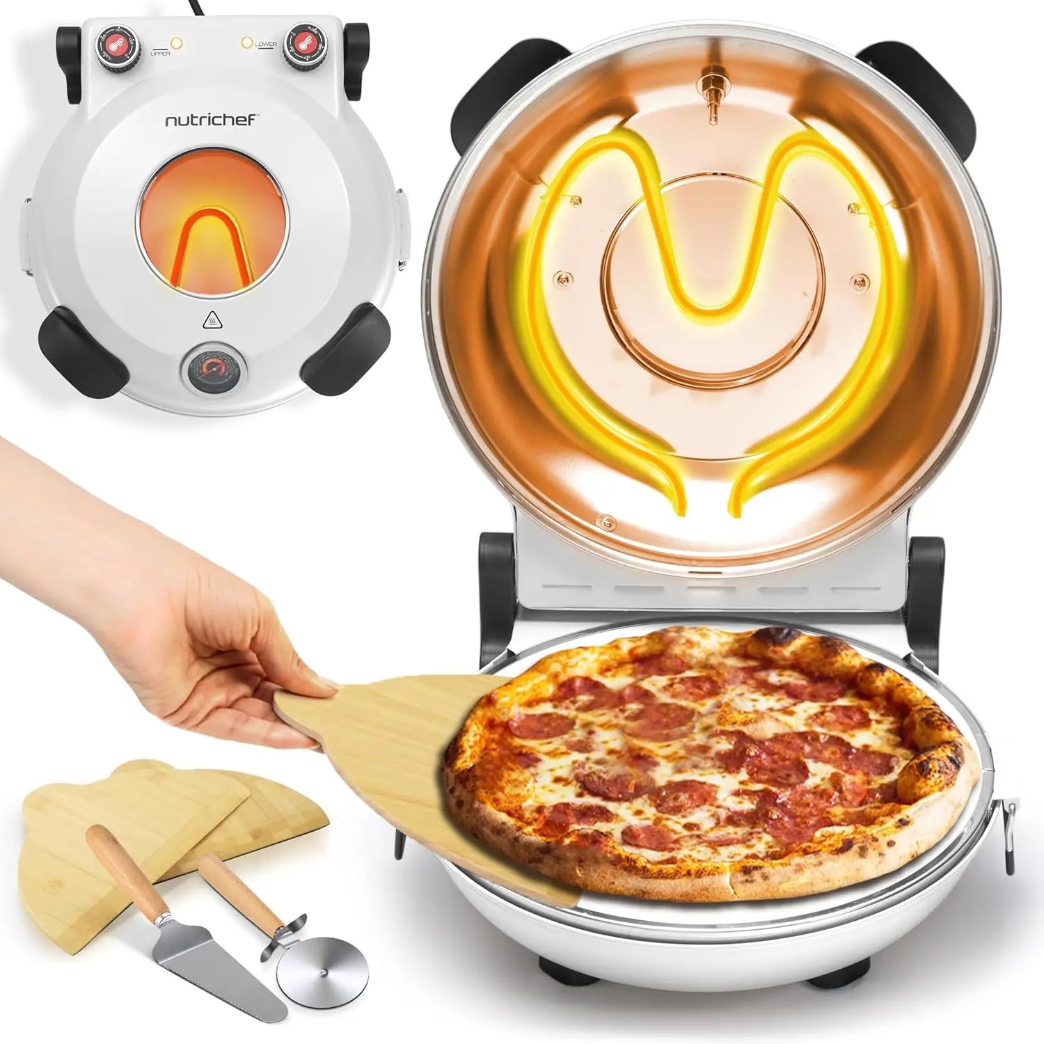 

Electric Pizza Oven | 1200W Countertop Pizza Maker with Temperature Control & Thermometer | Viewing Window for Precise