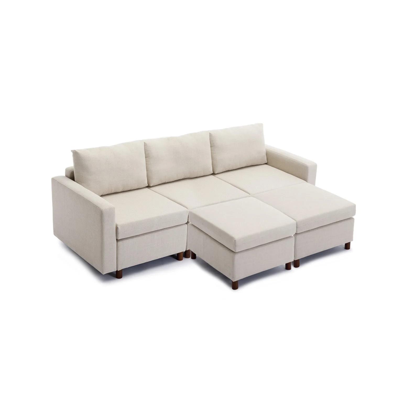 3 Seat Module Sectional Sofa Couch With 2 Ottoman for living room,Seat Cushion and Back Cushion Non-Removable and Non-Washable,C