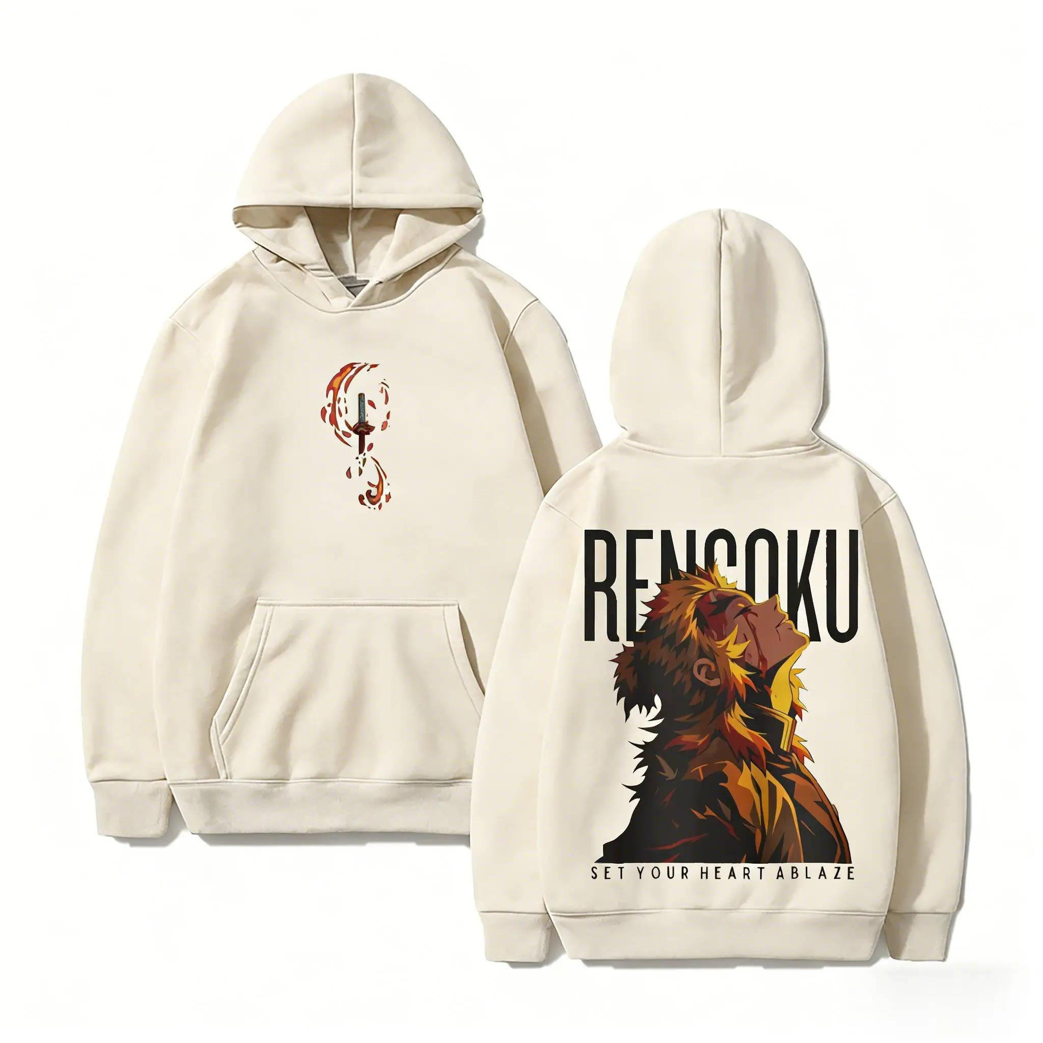 Demon Slayer Rengoku Hoodie Anime Sweatshirt Men Women 2026 Autumn Winter New Cosplay Casual Streetwear Pullover Graphic Jacket