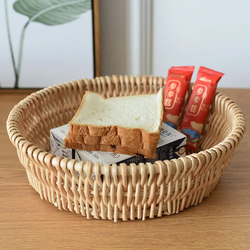 20/25/30cm Rattan Fruit Basket Sundry Storage Basket Hand-Woven Storage Box Food Breakfast Display Box Kitchen Storage Supplies