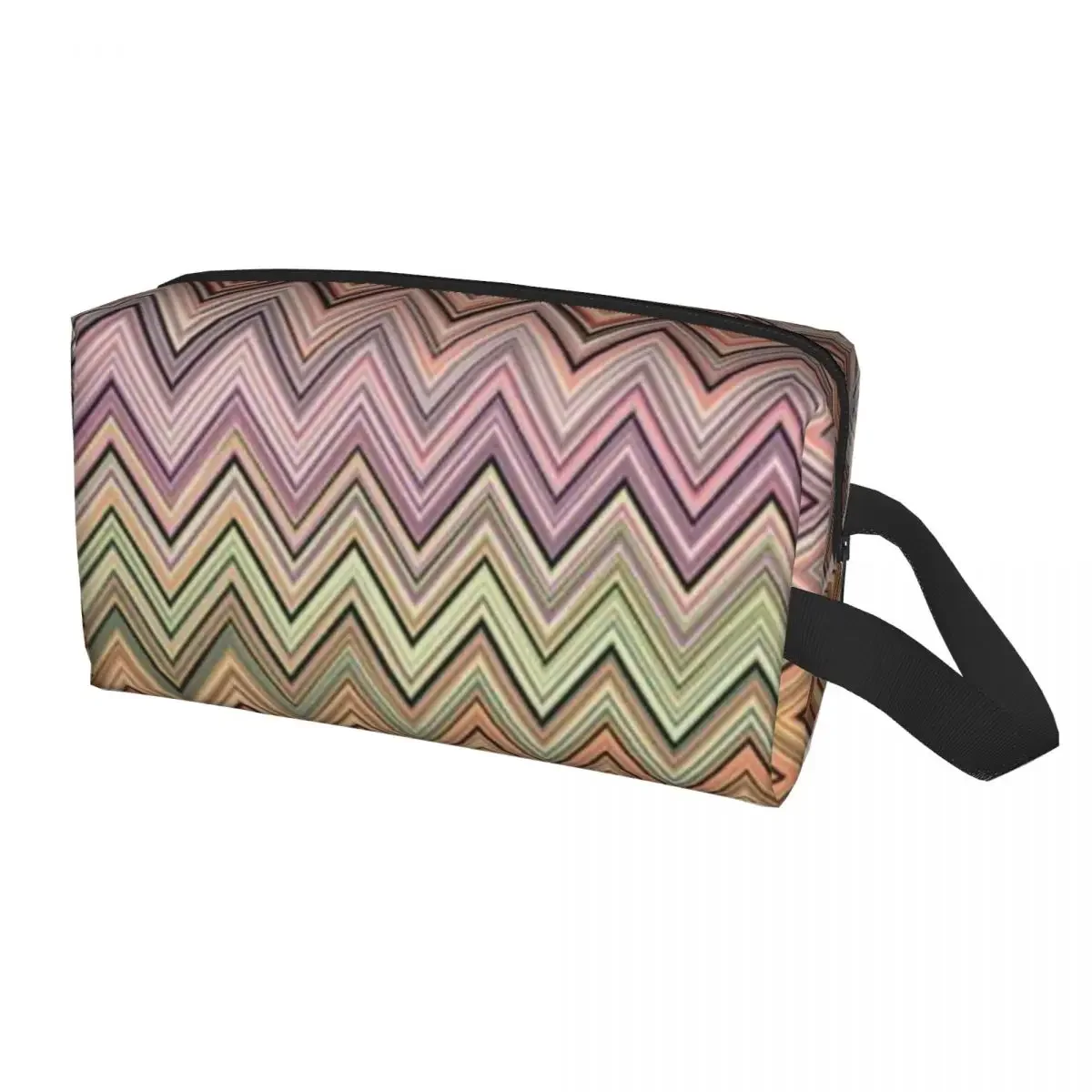 Boho Vintage Contemporary Zig Zag Toiletry Bag Fashion Multicolor Modern Makeup Cosmetic for Beauty Storage Dopp Kit Box