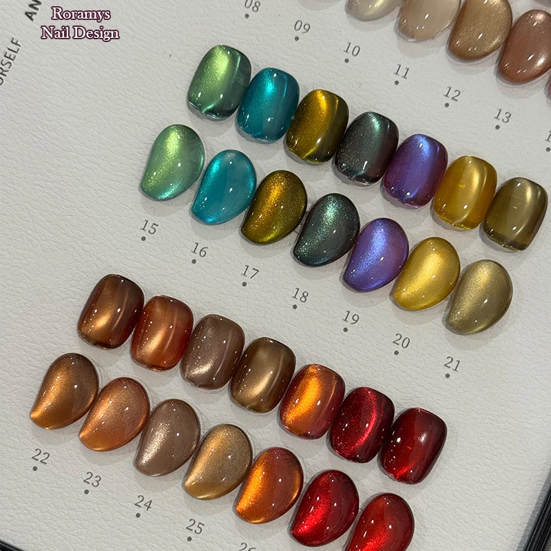 Rormays Cat's Eye gel Polished 28PCS Mixed Semi permanent Glass Beads Shiny Color UV LED Nail Glue Aurora Cat's Eye Salon 15ML