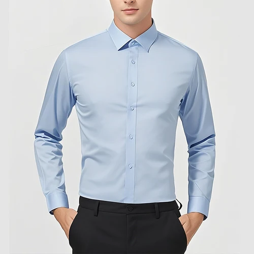 Imagen 2 del producto Camisa de negocios para hombre talla EE. UU. UE XXL manga larga Color sólido primavera otoño Social Formal sin arrugas Slim Fit blusa elástica para hombre