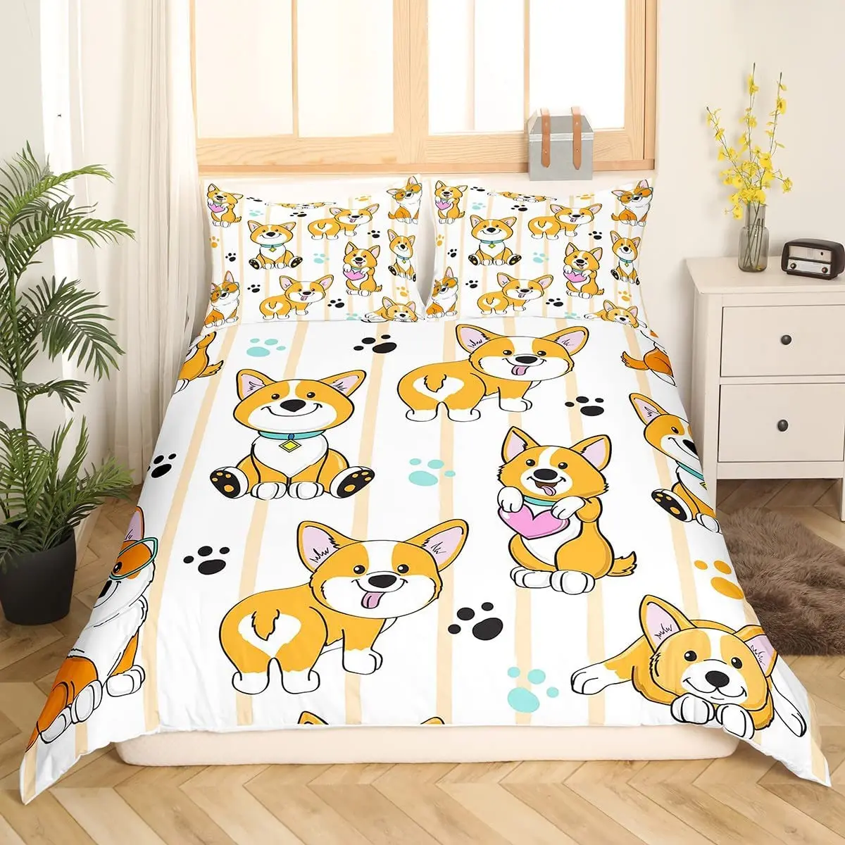 

Corgi Duvet Cover Set King Queen Size Polyester Comforter Cover For Kids Boys Girls Bedding Set With Pillowcase Cute Kawaii Dog