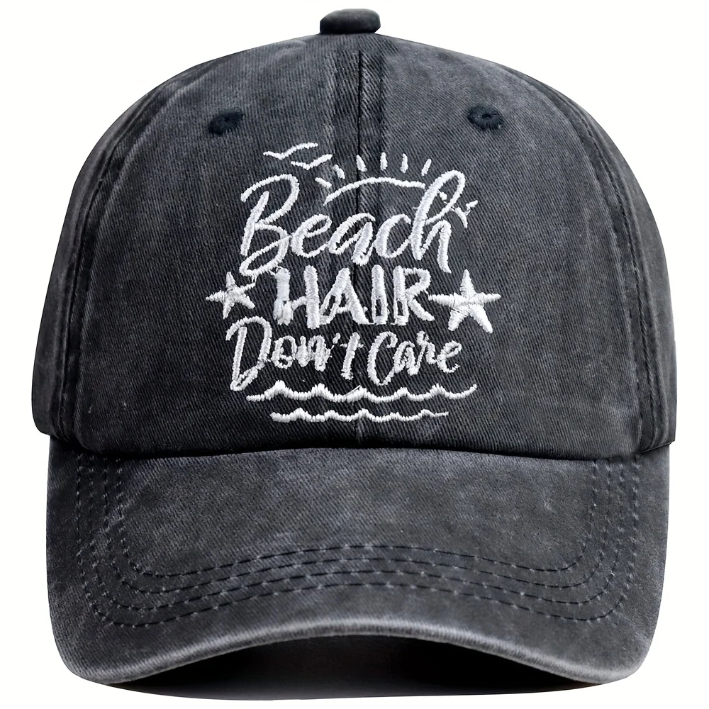 

Unisex Adjustable "Beach Hair Don't Care" Baseball Cap- Lightweight Breathable Six-Piece Design with Ventilation Holes, Casual S
