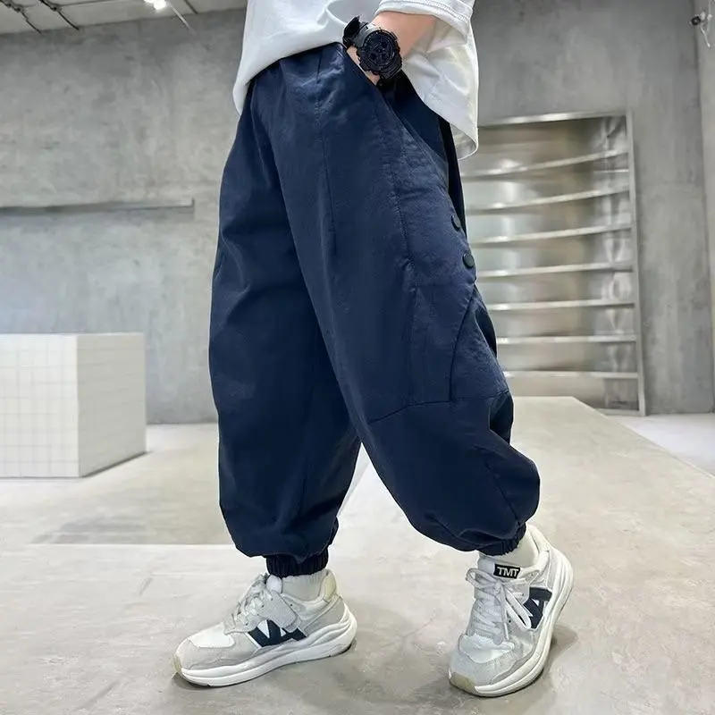 Children's Sports Pants 2024 New Spring Boys' Shorts Korean Edition Trendy Loose Versatile Strap Fashion Workwear Pants