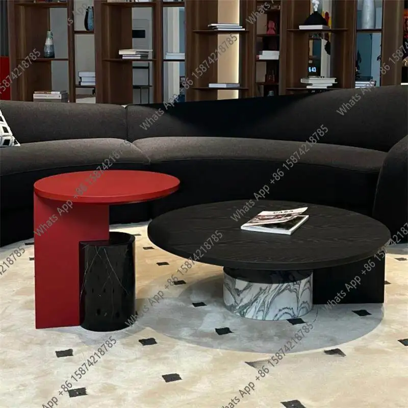 

Italian light luxury round coffee table combination Nordic modern home medium ancient style solid wood marble fashion