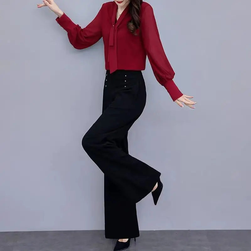 

Women Wide Leg Pants Set 2026 New Korean Style Loose Fit Slimming Elegant 2 Piece Outfit for Casual Chic Look