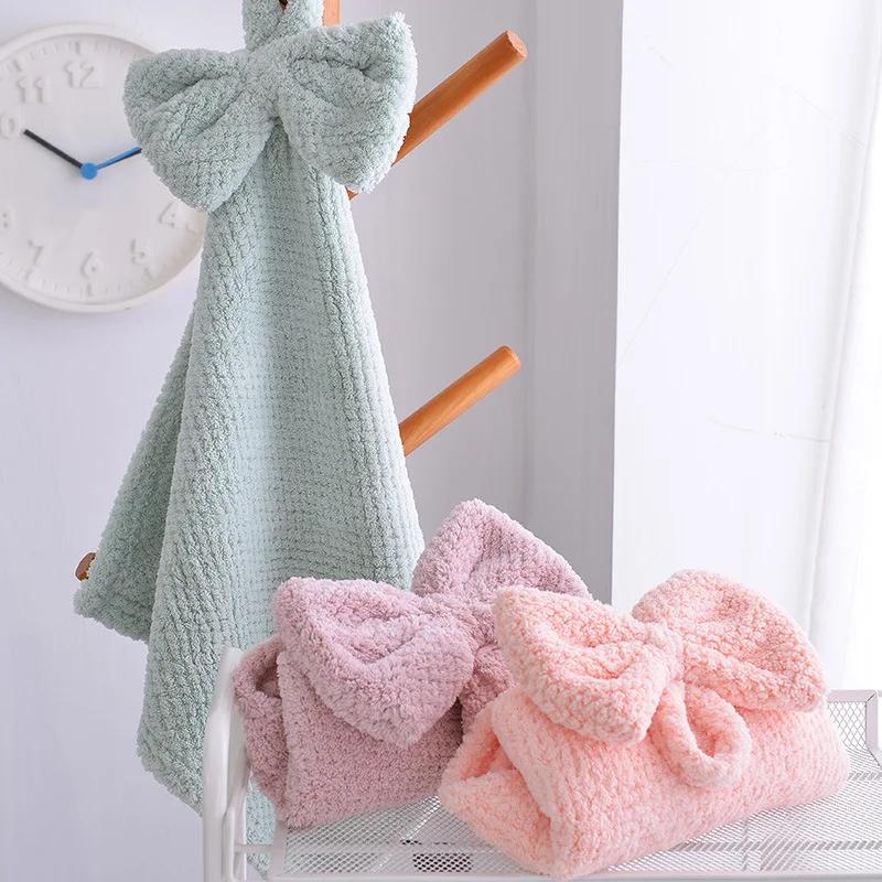 Bow Coral Velvet Soft Kids Hand Towel Absorbent Quick-Dry Wipe Handkerchief for Bathroom Kitchen Pineapple Microfiber Towels