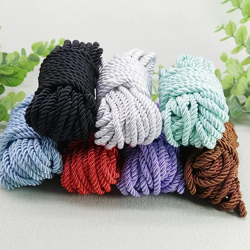 5/10M Silk Rope 3-Ply Braided Cord 5mm Twisted Cord Rope Polyester Twisted Cord Trim Braided Twisted Rope for DIY Craft Decor