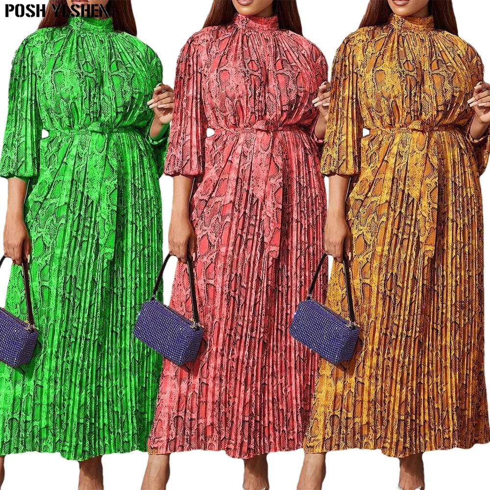 

Pleated Print African Dresses For Women 2022 Spring Summer Sexy Long Maxi Dress Beach Holiday Robe Longue Sexy Outfits for Woman