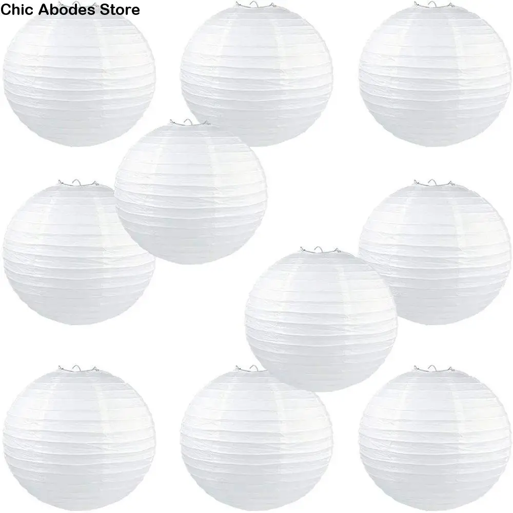 White Round Chinese Paper Lantern Wedding Birthday Party Decoration Holiday Supplies Paper Lamp Decor 10/15/20/25/30/35/40cm