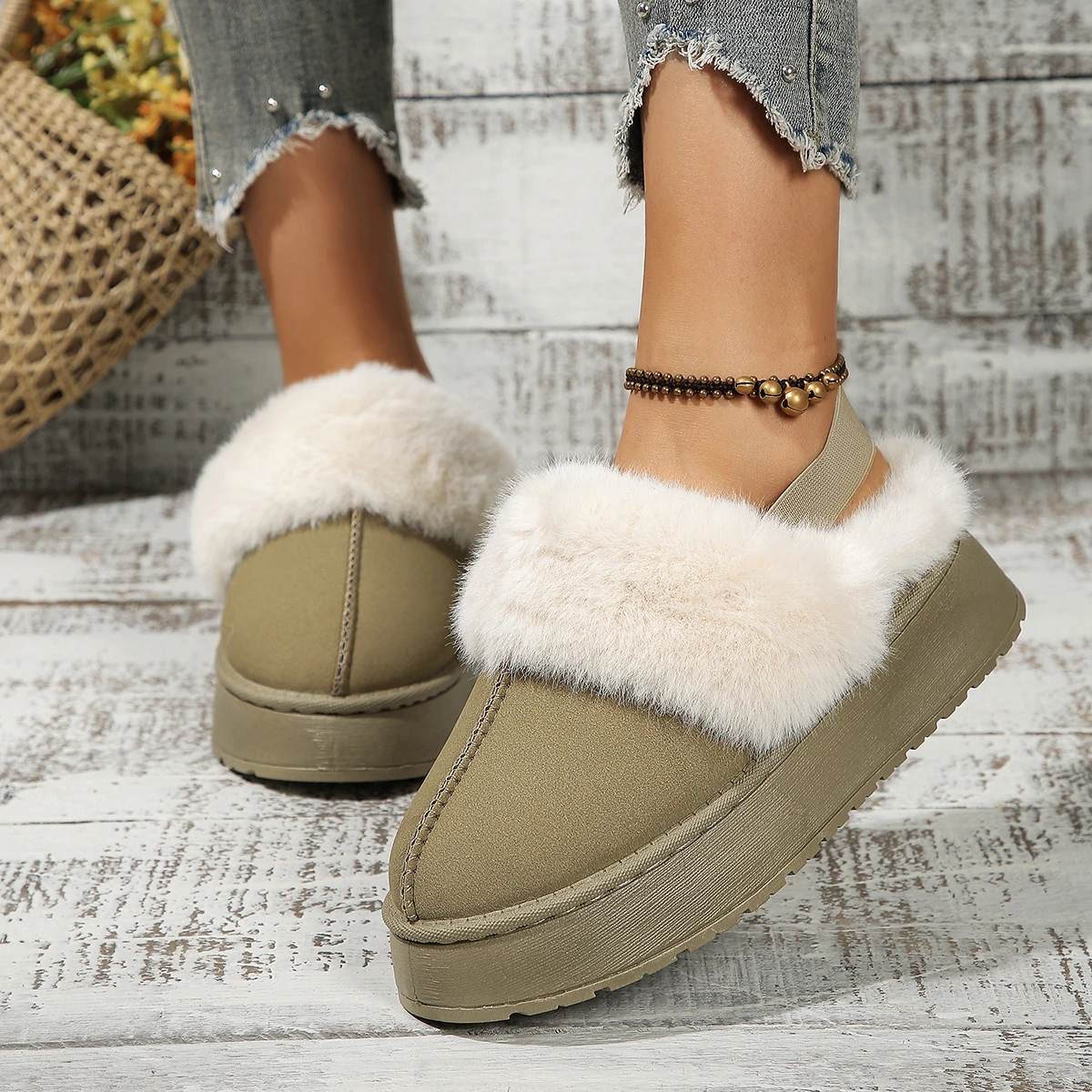 Slippers women wear the new winter fur one thick-soled Baotou wool slippers plus suede boots cotton shoes