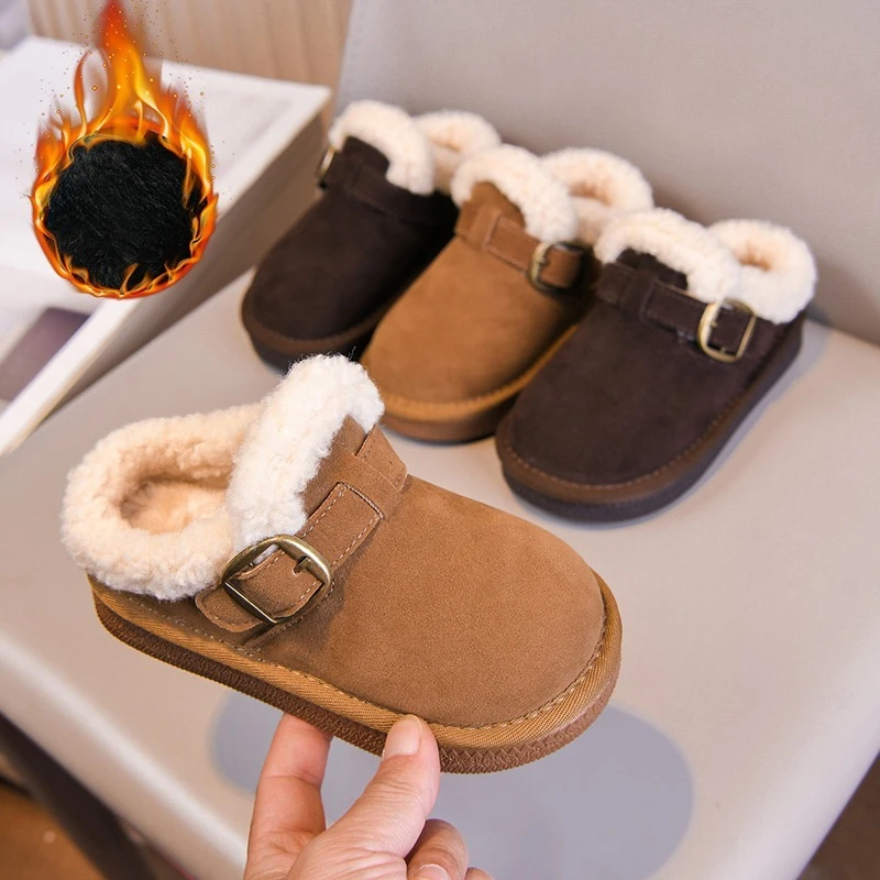 

Children's Snow Boots Cotton Slippers 3-18 Years Old Yellow Padded Thickened Boys Girls Half-toe Coffee Simple Kids Cotton Shoes