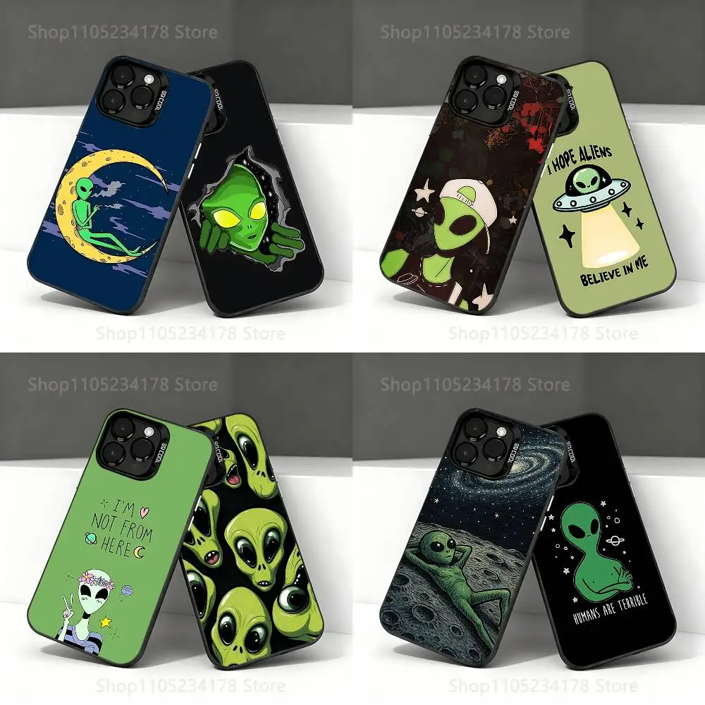 

Singular Space UFO Alien Phone Case For iPhone 17,16,15,14,13,12,11,Pro,Max,Plus,E,Air,Mini Anti Fall Black Bumper