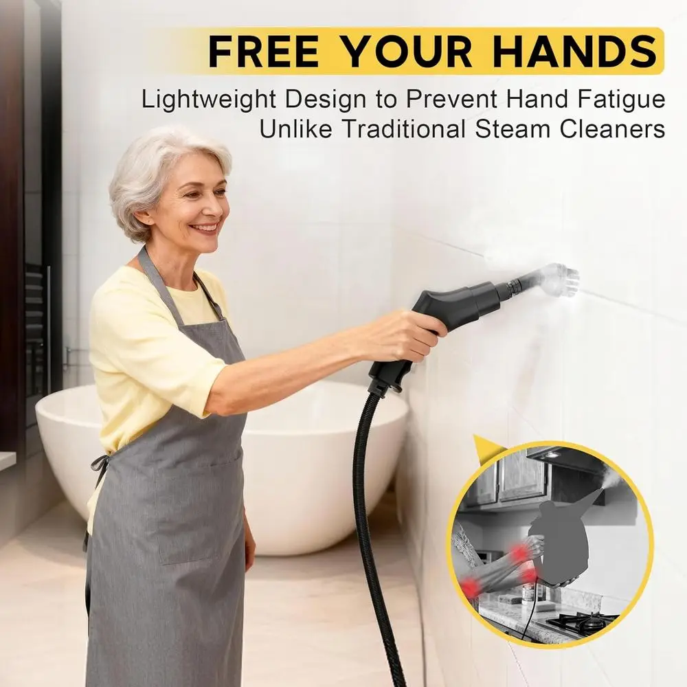 Heating Heavy Duty Steam Cleaner 7 Adjustable Levels, 1.6 Quarts Tank, Continuous Spray, Natural Deep Cleaner, Portable Handheld
