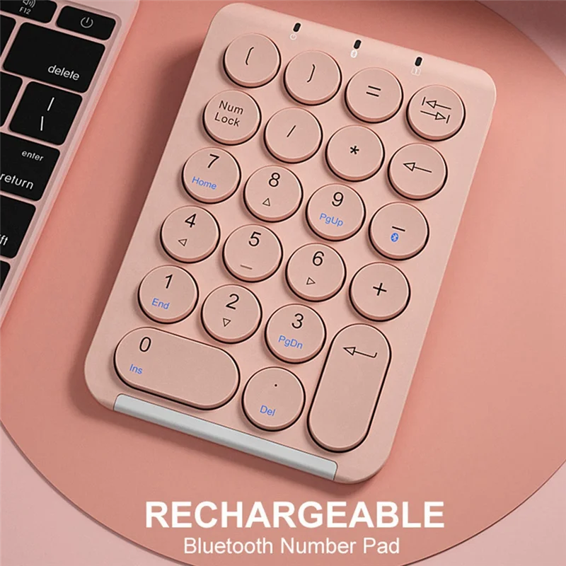 ABDX-Wireless Number Pad Bluetooth Numeric Keypad Round Keycaps Numpad 22 Keys Rechargeable Number