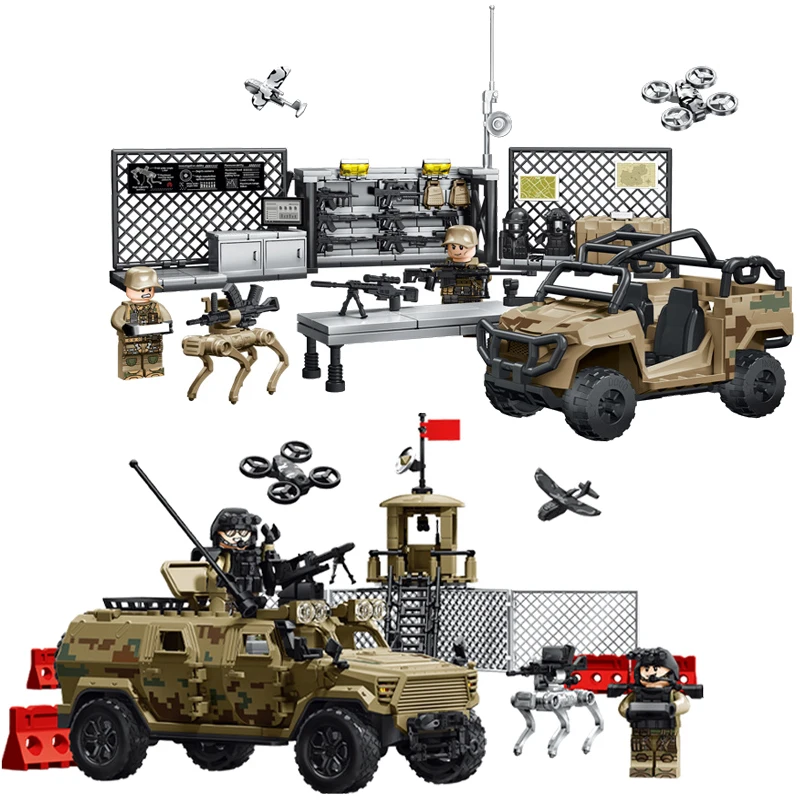 

IN STOCK MOC Creativity Army Equipment Depot Military Observation Post Building Blocks Bricks Assembling Toys for Children Gift